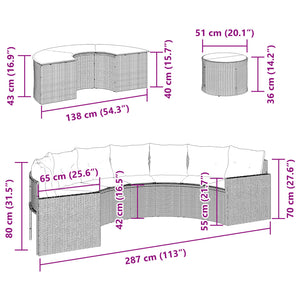 vidaXL Ensemble de canapés de jardin 3 pièces semi-circulaire gris rotin PE