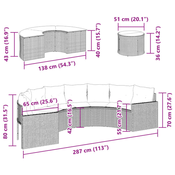 vidaXL Ensemble de canapés de jardin 3 pièces semi-circulaire gris rotin PE