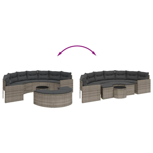 vidaXL Ensemble de canapés de jardin 3 pièces semi-circulaire gris rotin PE