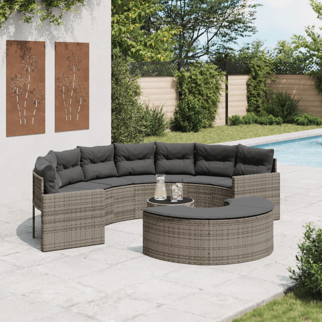 vidaXL Ensemble de canapés de jardin 3 pièces semi-circulaire gris rotin PE