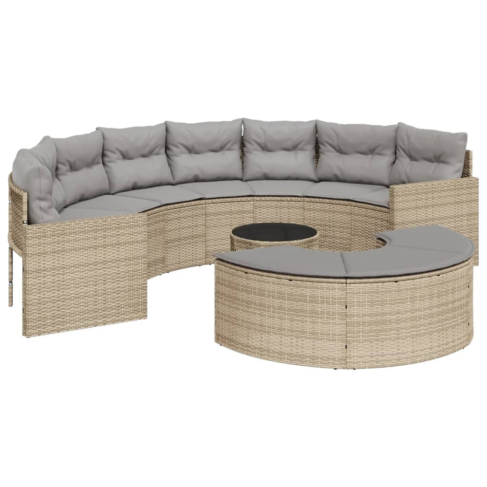 vidaXL 3-Piece Half-Round Garden Sofa Set Beige Poly Rattan