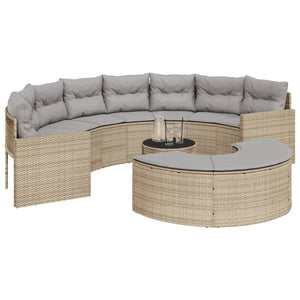 vidaXL 3-Piece Half-Round Garden Sofa Set Beige Poly Rattan
