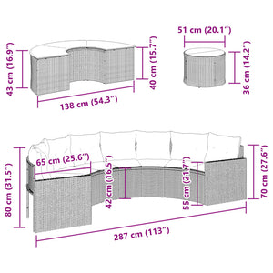 vidaXL 3-Piece Half-Round Garden Sofa Set Beige Poly Rattan