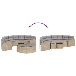 vidaXL 3-Piece Half-Round Garden Sofa Set Beige Poly Rattan