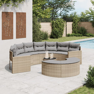 vidaXL 3-Piece Half-Round Garden Sofa Set Beige Poly Rattan
