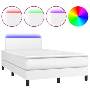 Boxspringbett mit LED 120x190 cm Weiß Kunstleder