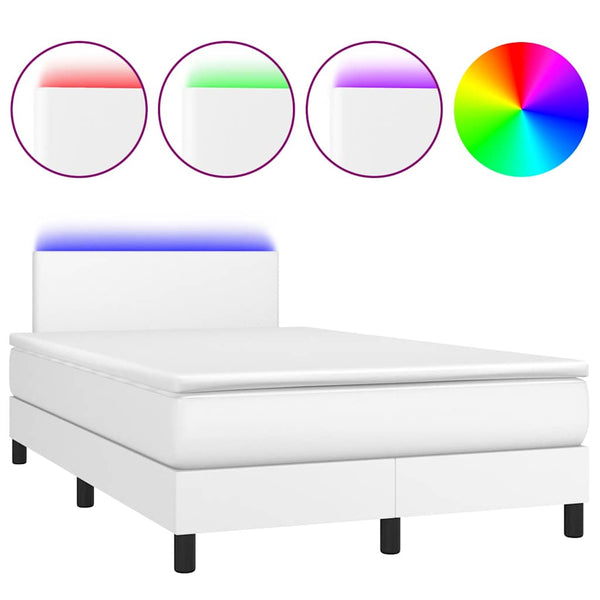 Boxspringbett mit LED 120x190 cm Weiß Kunstleder