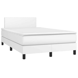 Boxspringbett mit LED 120x190 cm Weiß Kunstleder