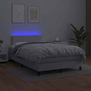 Boxspringbett mit LED 120x190 cm Weiß Kunstleder
