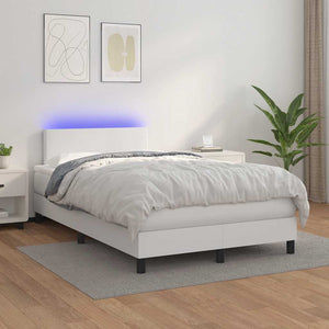 Boxspringbett mit LED 120x190 cm Weiß Kunstleder