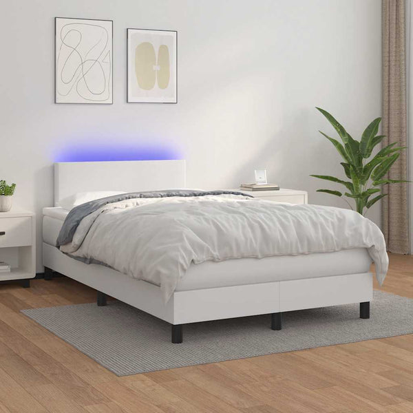 Boxspringbett mit LED 120x190 cm Weiß Kunstleder