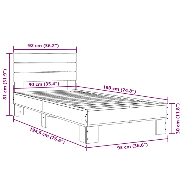 Bettgestell Sonoma-Eiche 90x190 cm