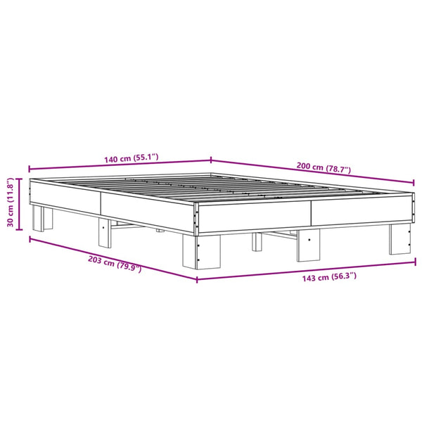Bettgestell 140x200 cm Grau Sonoma