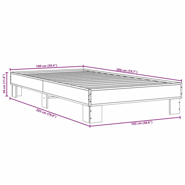 Bettgestell 100x200 cm Grau Sonoma