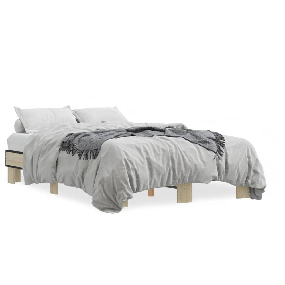 vidaXL Bed Frame Sonoma Oak 120x190 cm Engineered Wood and Metal