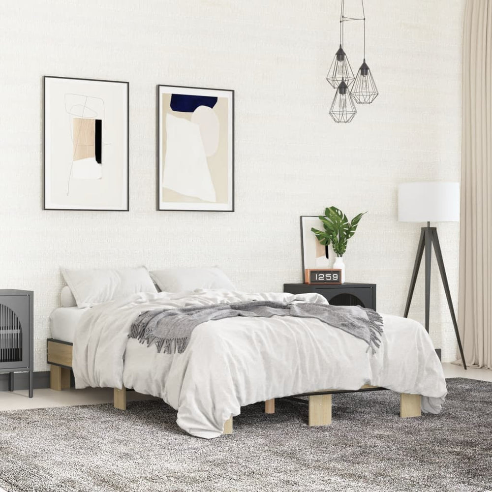 vidaXL Bed Frame Sonoma Oak 120x190 cm Engineered Wood and Metal