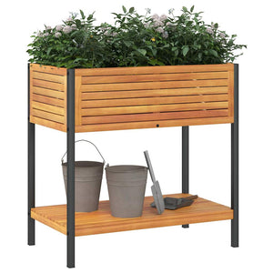 Pflanzkübel mit Ablage, 80cm Akazienholz