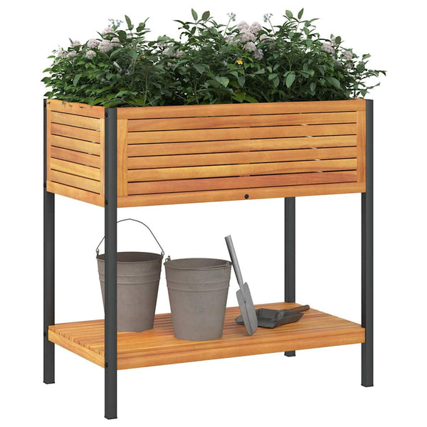 Pflanzkübel mit Ablage, 80cm Akazienholz