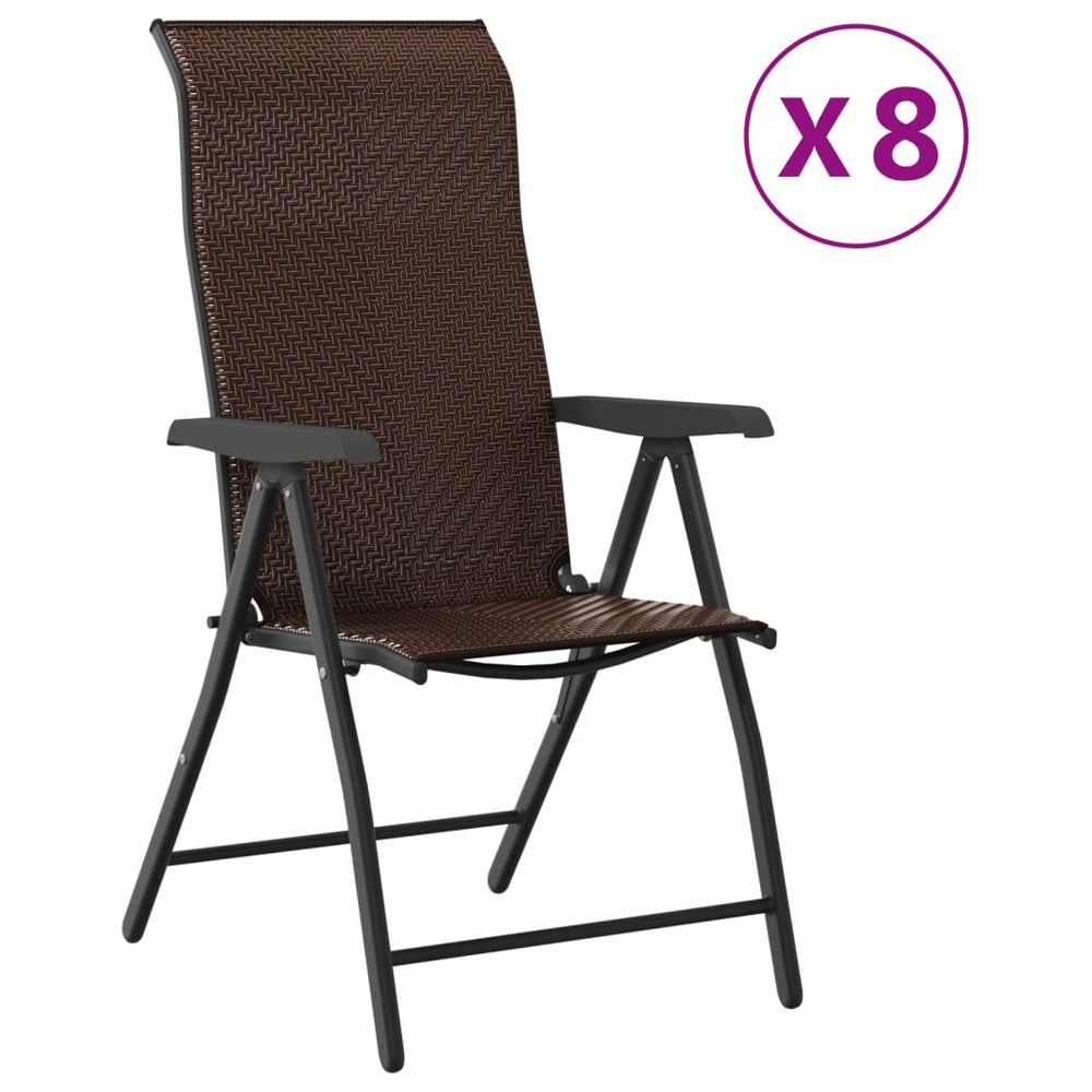 8er Set Klappbare Gartenstühle Braun Rattan