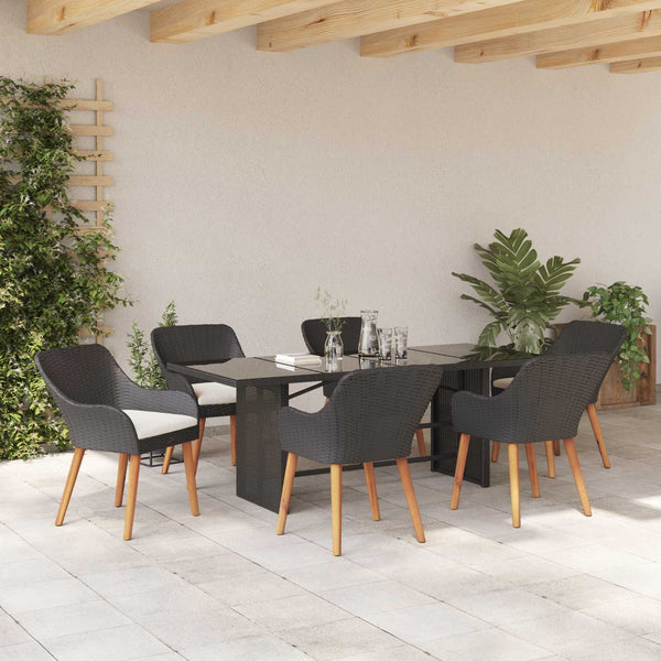 Garten Essgruppe 7-teilig Schwarz Rattan mit Kissen