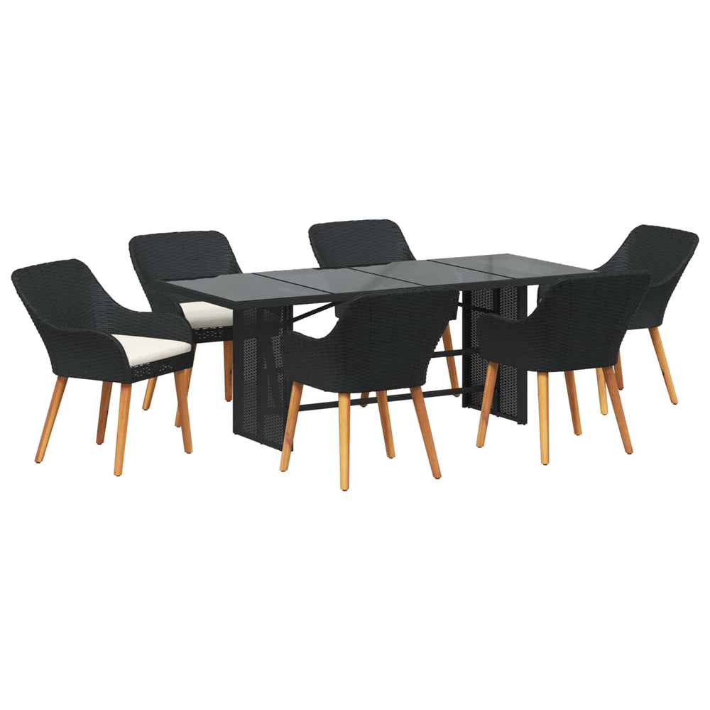 vidaXL Salon de jardin à dîner avec coussins 7 pcs Résine tressée noire
