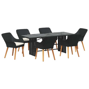 Garten Essgruppe 7-teilig Schwarz Rattan mit Kissen