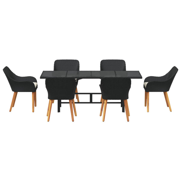 Garten Essgruppe 7-teilig Schwarz Rattan mit Kissen