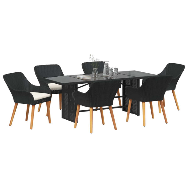 Garten Essgruppe 7-teilig Schwarz Rattan mit Kissen