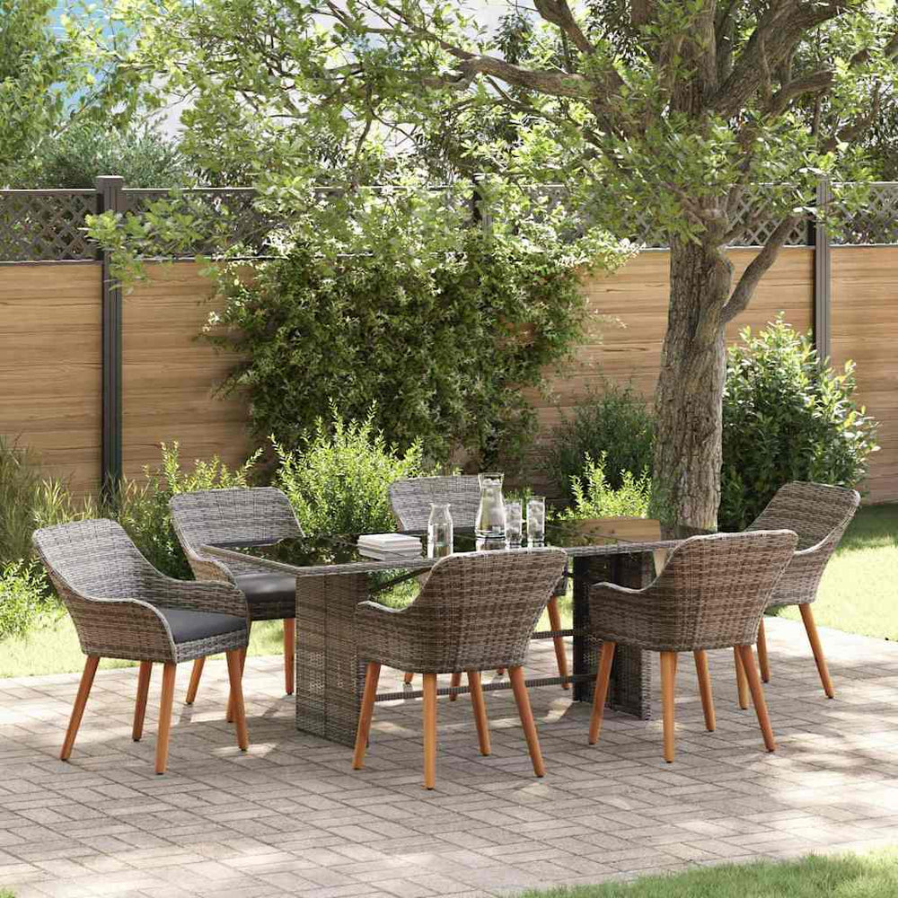 Garten Essgruppe Grau Poly-Rattan 7-teilig