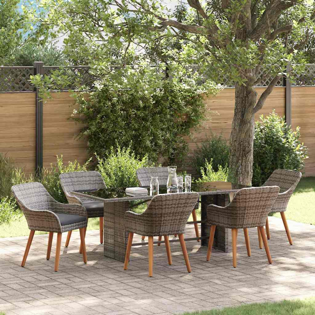 Garten Essgruppe Grau Poly-Rattan 7-teilig
