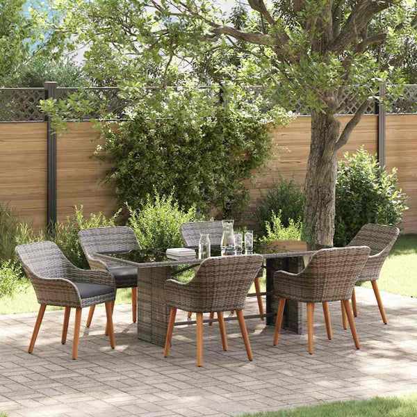 Garten Essgruppe Grau Poly-Rattan 7-teilig