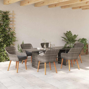 Garten Essgruppe Grau Poly-Rattan 7-teilig