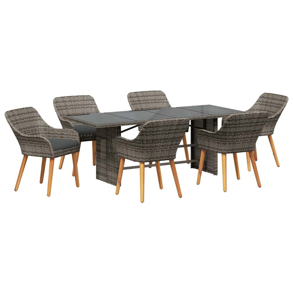Garten Essgruppe Grau Poly-Rattan 7-teilig