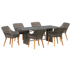 Garten Essgruppe Grau Poly-Rattan 7-teilig