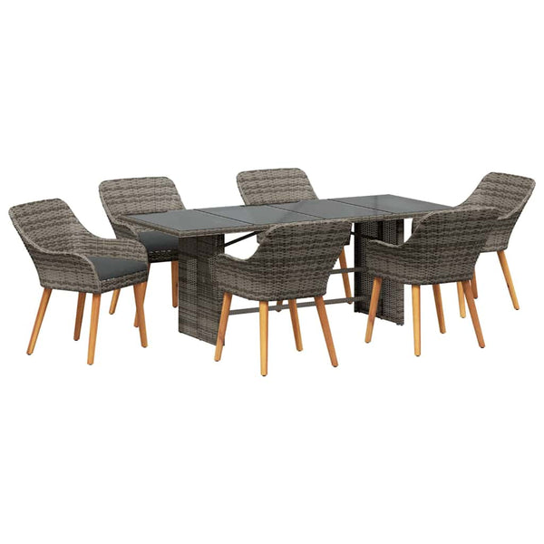 Garten Essgruppe Grau Poly-Rattan 7-teilig