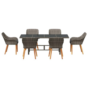 Garten Essgruppe Grau Poly-Rattan 7-teilig