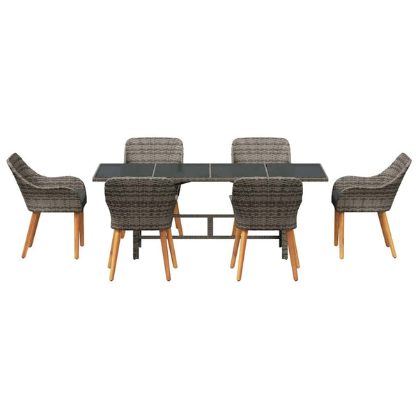 Garten Essgruppe Grau Poly-Rattan 7-teilig