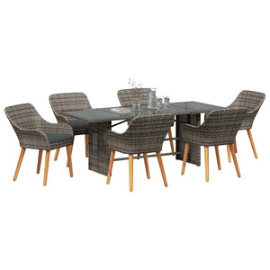 Garten Essgruppe Grau Poly-Rattan 7-teilig