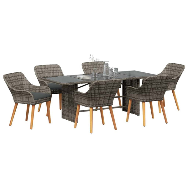 Garten Essgruppe Grau Poly-Rattan 7-teilig