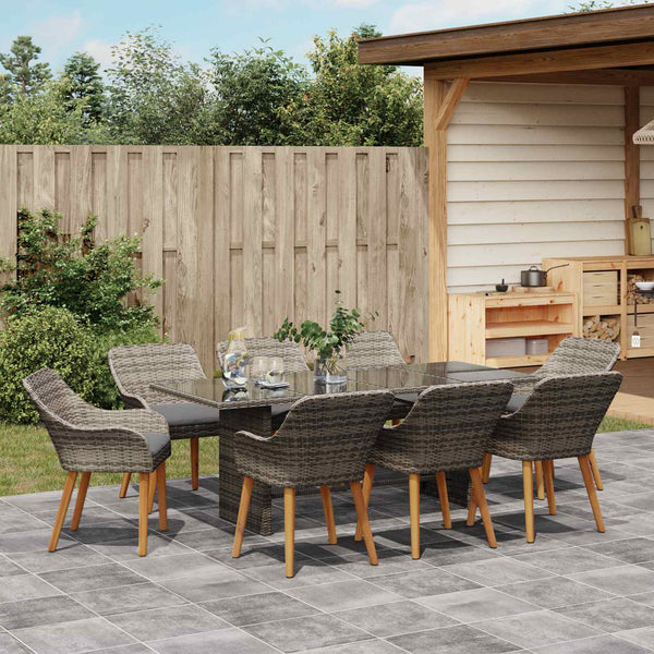 Garten Essgruppe 9-teilig Grau Poly Rattan