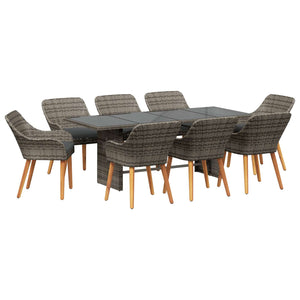 Garten Essgruppe 9-teilig Grau Poly Rattan