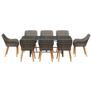 Garten Essgruppe 9-teilig Grau Poly Rattan