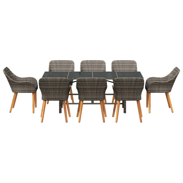 Garten Essgruppe 9-teilig Grau Poly Rattan