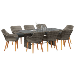 Garten Essgruppe 9-teilig Grau Poly Rattan