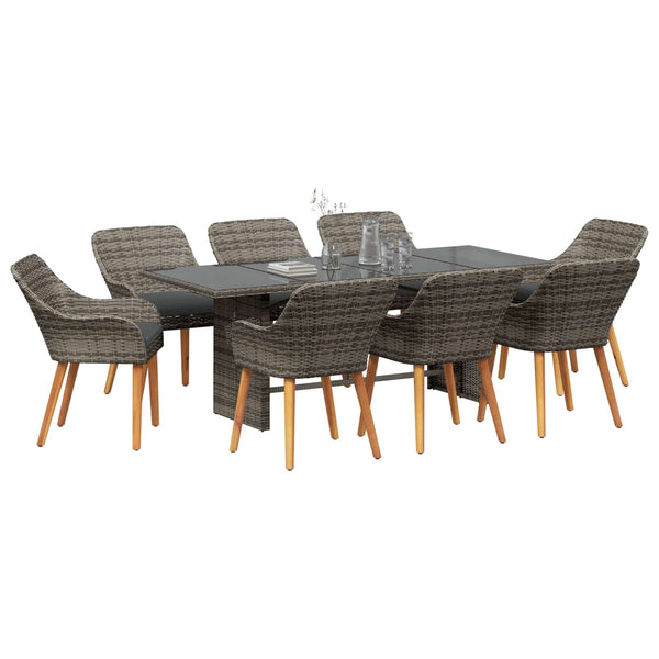 Garten Essgruppe 9-teilig Grau Poly Rattan