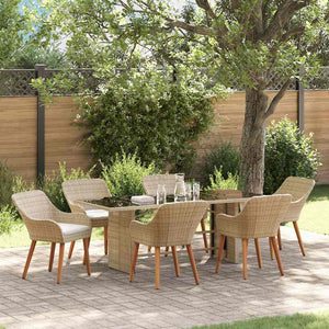 Garten Essgruppe Beige Poly-Rattan 7-teilig