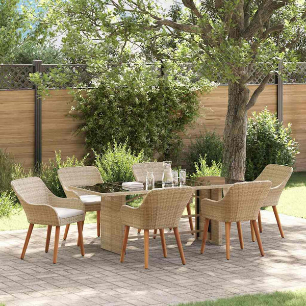 Garten Essgruppe Beige Poly-Rattan 7-teilig