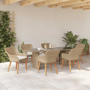 Garten Essgruppe Beige Poly-Rattan 7-teilig