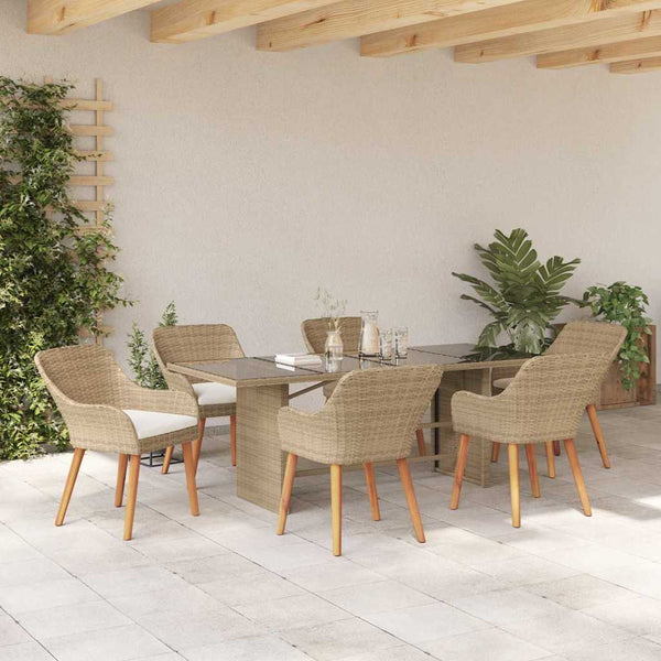 Garten Essgruppe Beige Poly-Rattan 7-teilig