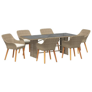 Garten Essgruppe Beige Poly-Rattan 7-teilig
